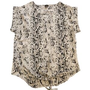 THX Collection Snakeskin Print Tie Front Short Sleeve Blouse Neutral Animal